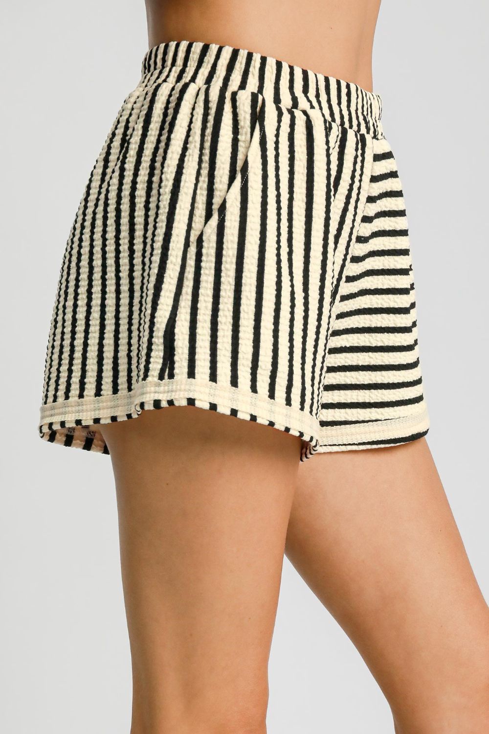 Umgee - Elastic Waist Striped Shorts with Pockets