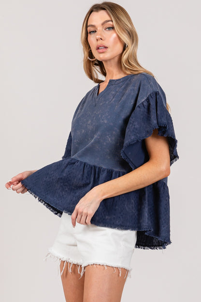 SAGE+FIG Washed Ruffle Sleeve Blouse