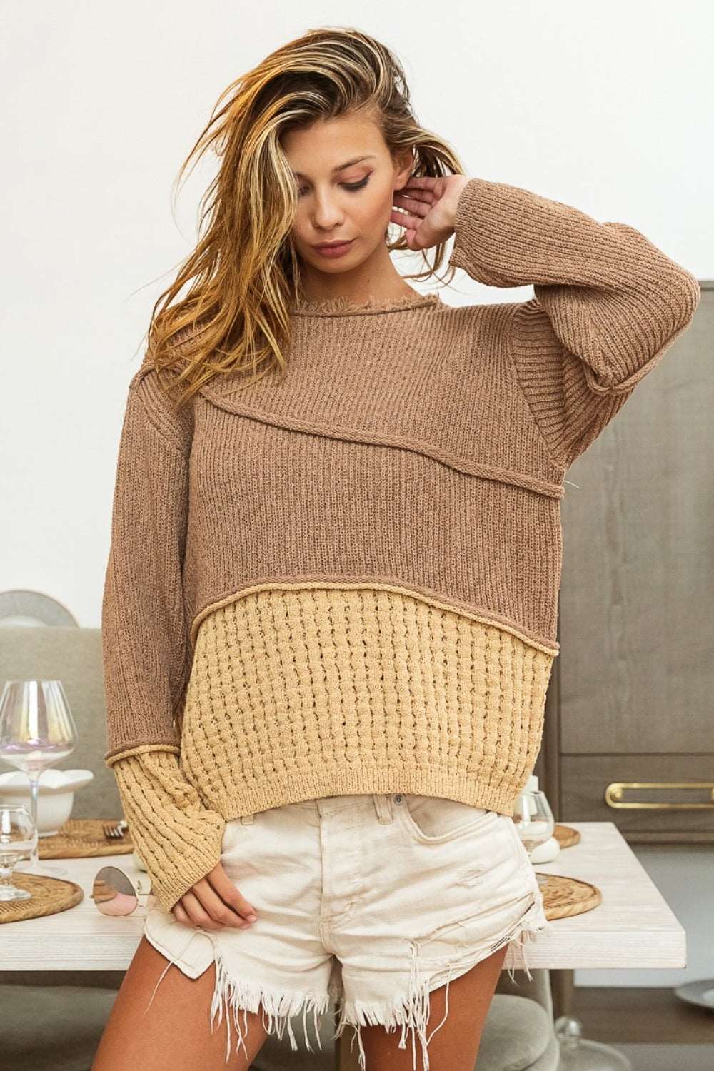 Contrast Drop Shoulder Sweater