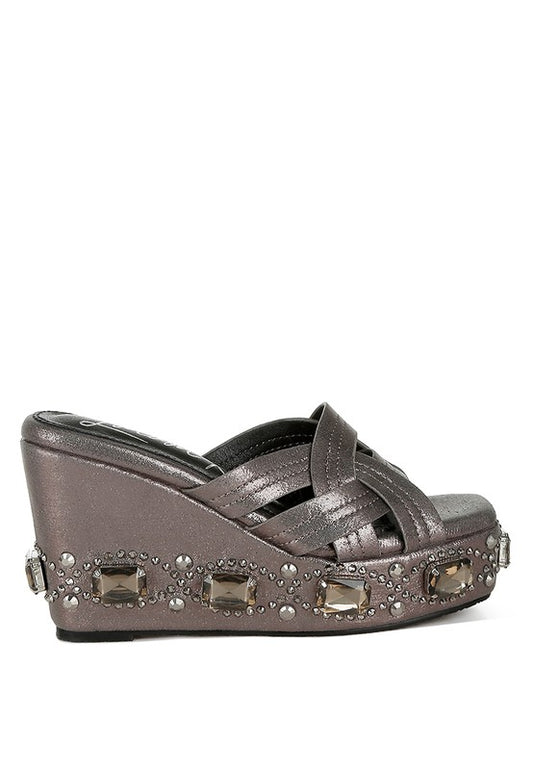 BLISTRONIC Chunky Diamante & Rhinestone Wedge Sandals