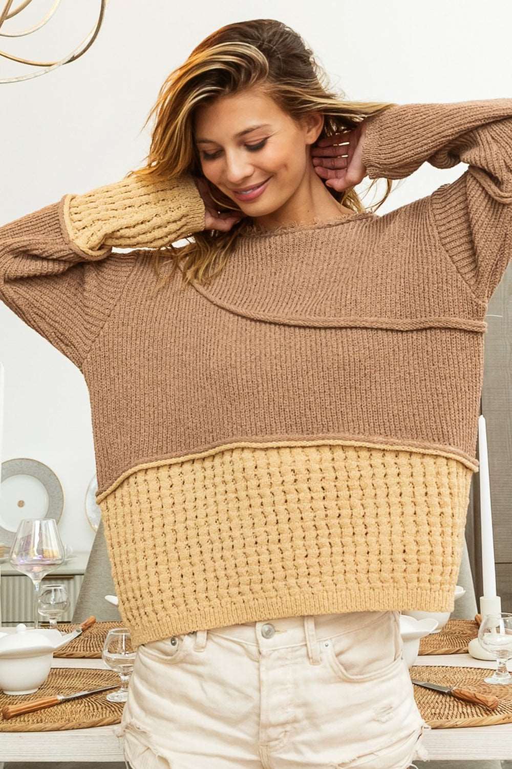 Contrast Drop Shoulder Sweater