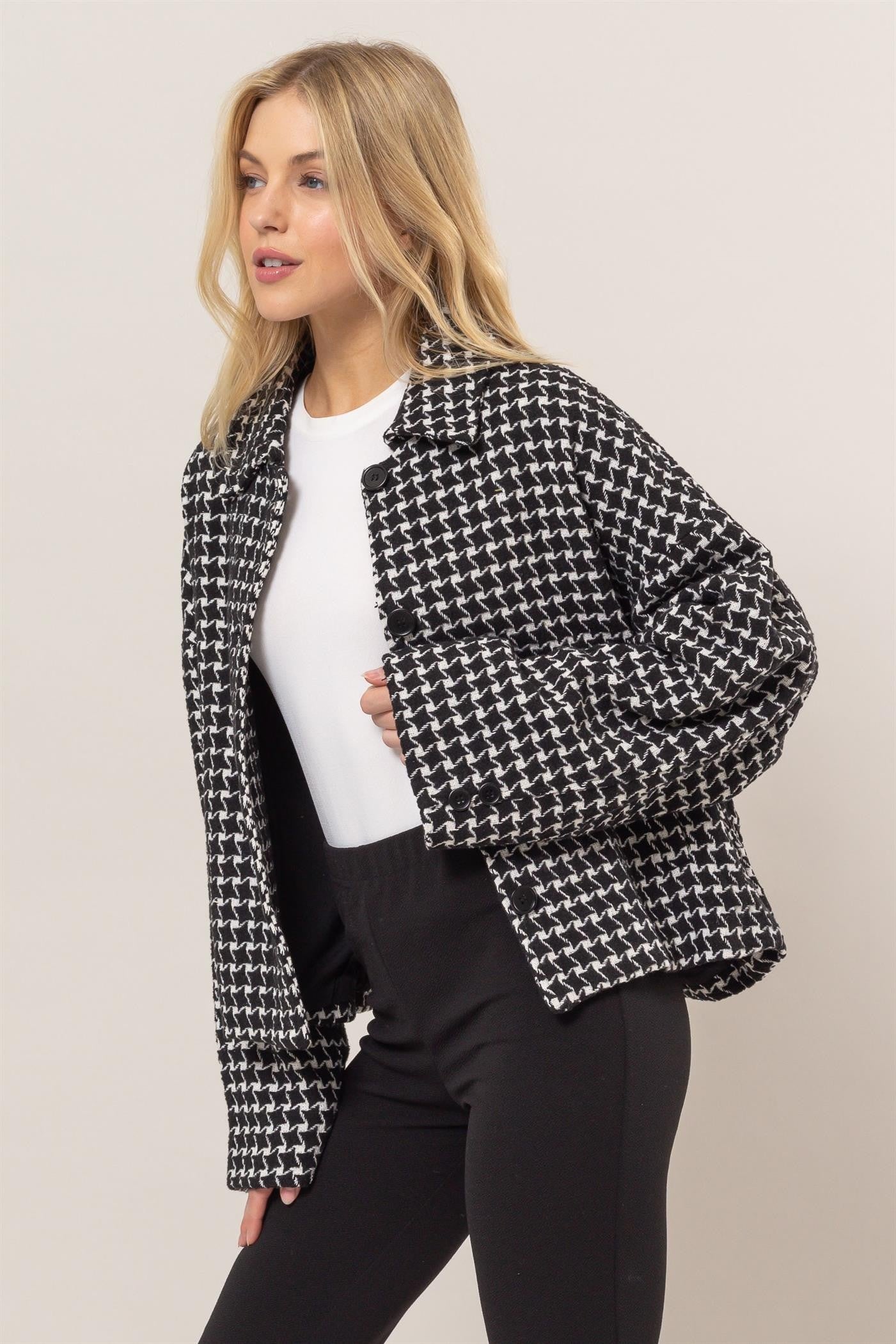 HYFVE Tweed Plaid Button Up Jacket