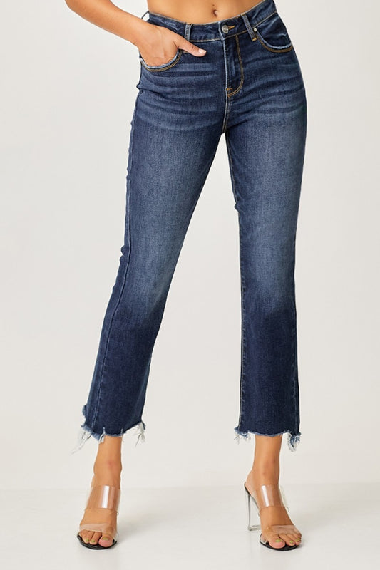 RISEN Full Size Frayed Hem Cropped Straight Jeans