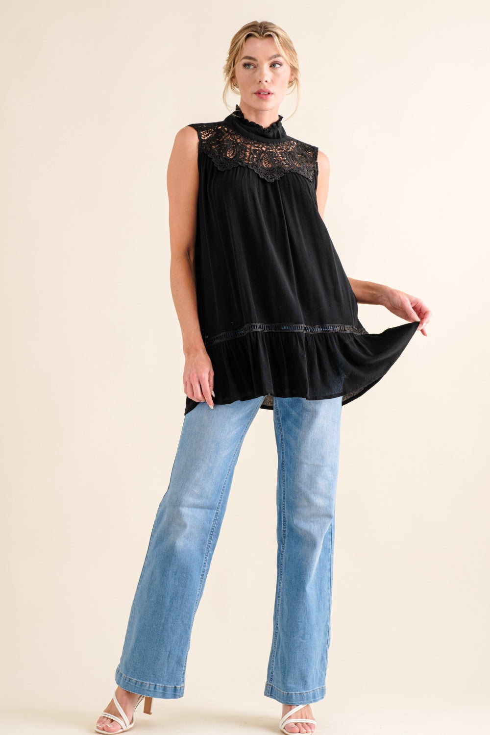 And The Why Lace Detail Ruffled Top