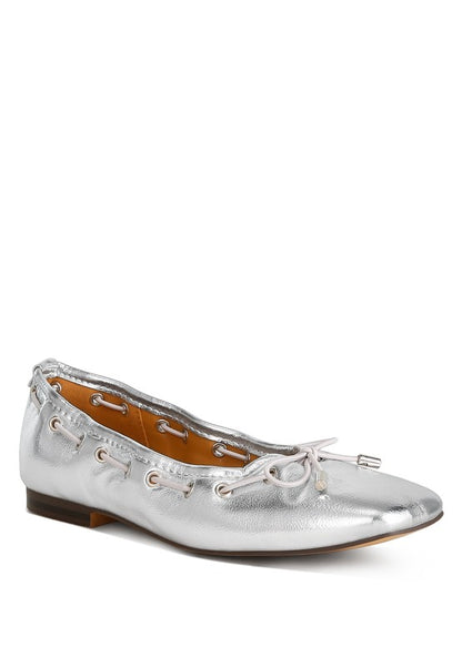 MARLOW Metallic Eyelet Detail Bow Ballerinas