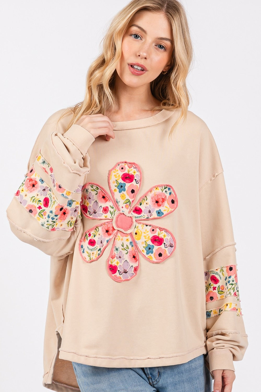 SAGE + FIG Daisy Patch Applique Sweatshirt