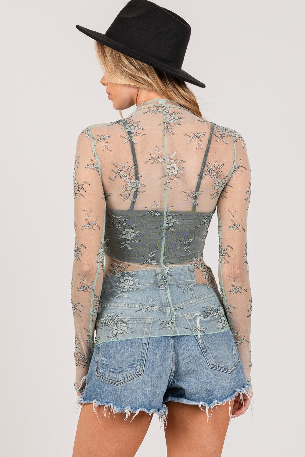 SAGE+FIG Mesh Floral Embroidery Top