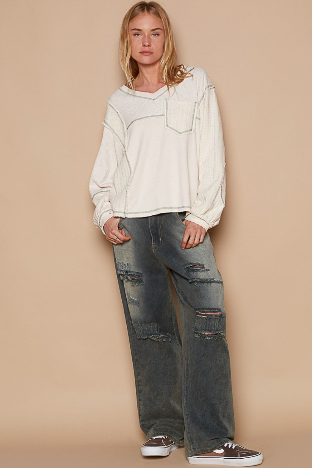 POL Knit Panel Exposed Seam Top