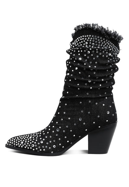 SAVANT Diamante & Rhinestones Denim Boots