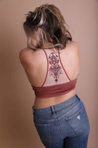 Plus Size - Tattoo Mesh Racerback Bralette