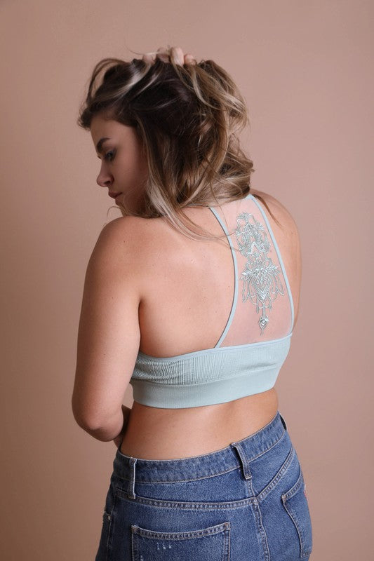 Plus Size - Tattoo Mesh Racerback Bralette