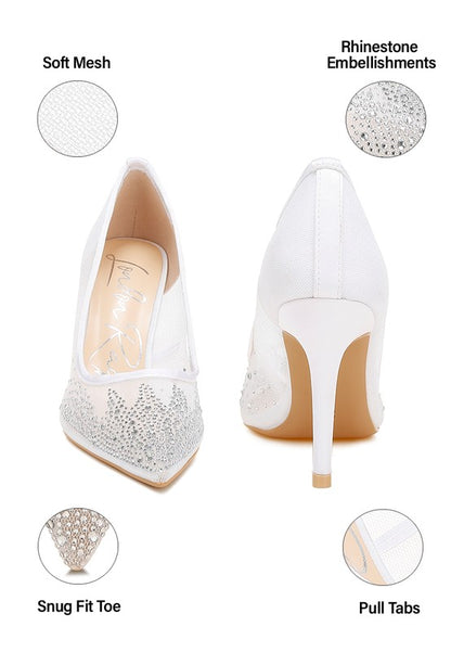 HIGH BALL Mesh Rhinestone Stiletto Pumps