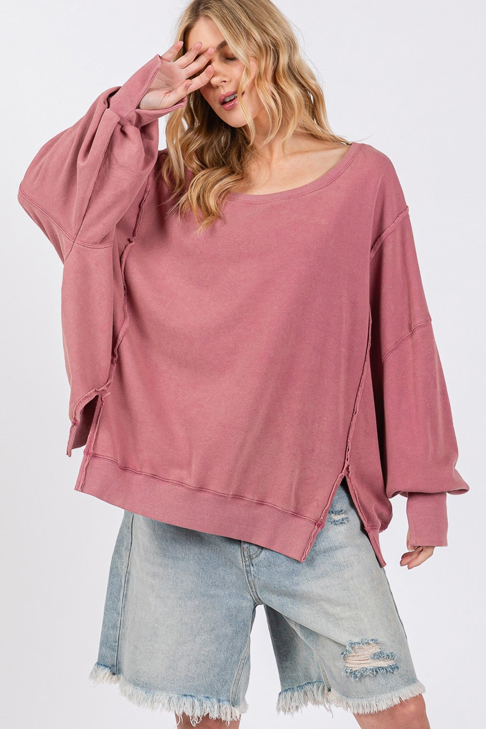 SAGE + FIG Mineral Wash Oversized Sweatshirt