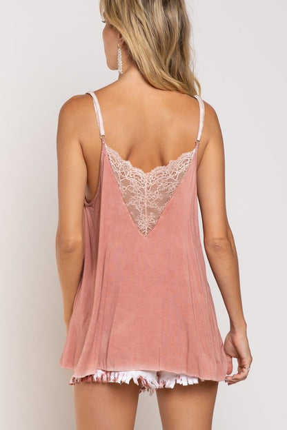 POL V-Camisole Tank with Lace on Front