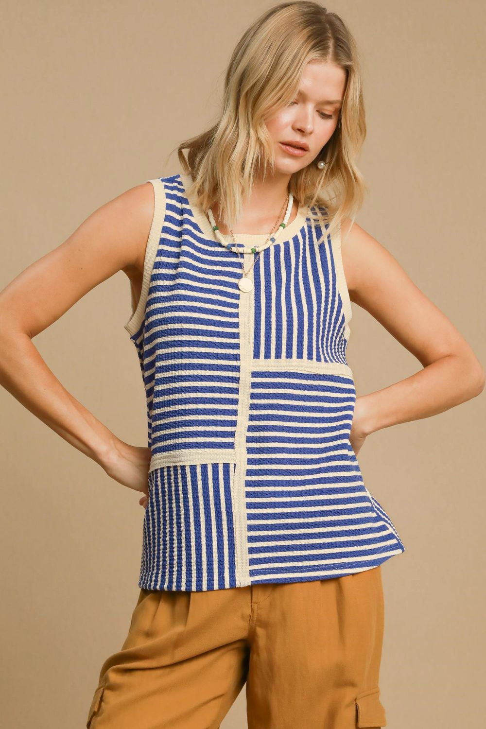 Umgee - Round Neck Texture Striped Tank