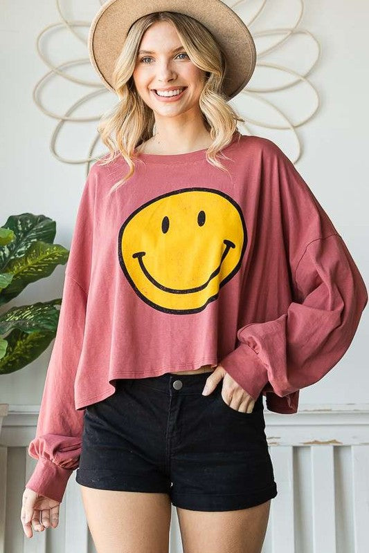 Jade By Jane Plus Size - Smiley Face Crop Top