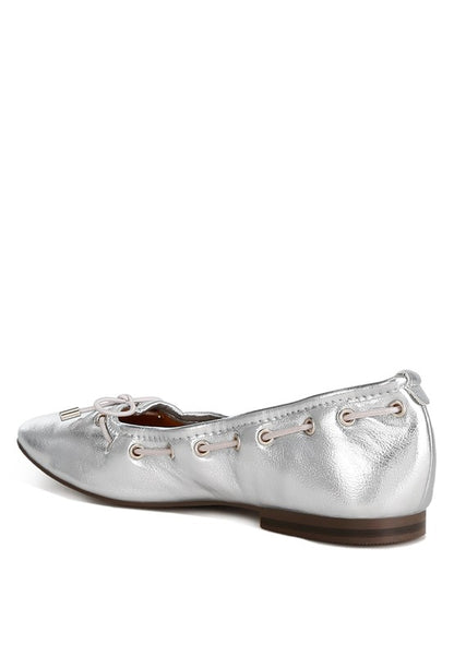 MARLOW Metallic Eyelet Detail Bow Ballerinas