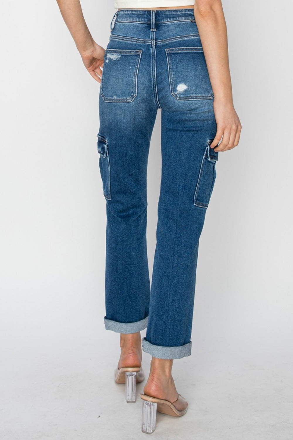 RISEN - Full Size High Rise Cargo Ankle Roll Up Straight Jeans