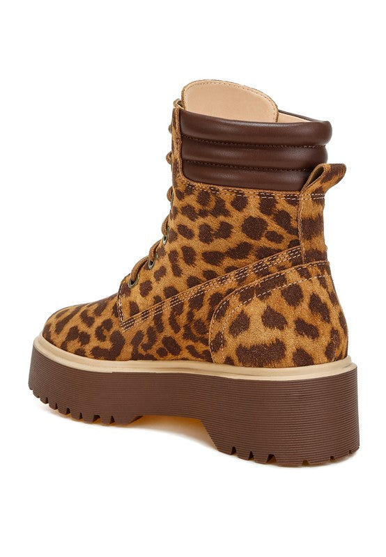 UJOLA High Ankle Leopard Print Suede Boots