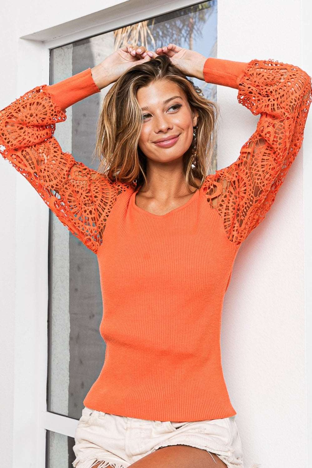 Crochet Lace Sleeve Knit Top