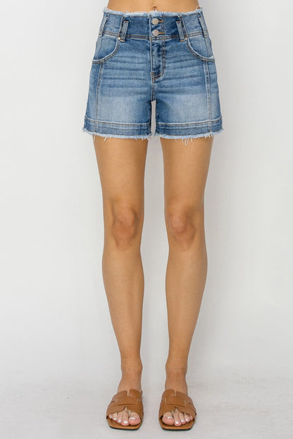 RISEN Seam Detailed Raw Edge Denim Shorts