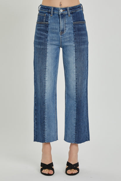 RISEN Full Size Mid-Rise Two-Tone Jeans