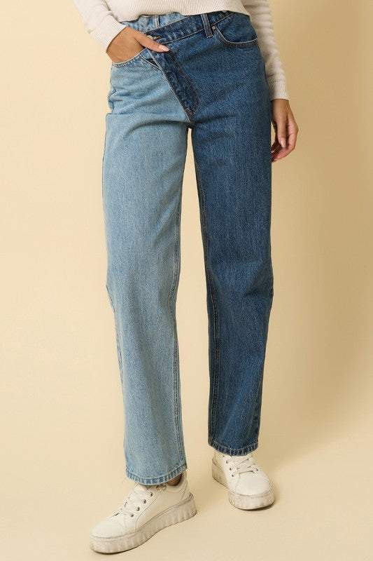 Two-Tone Crossover Straight Jeans