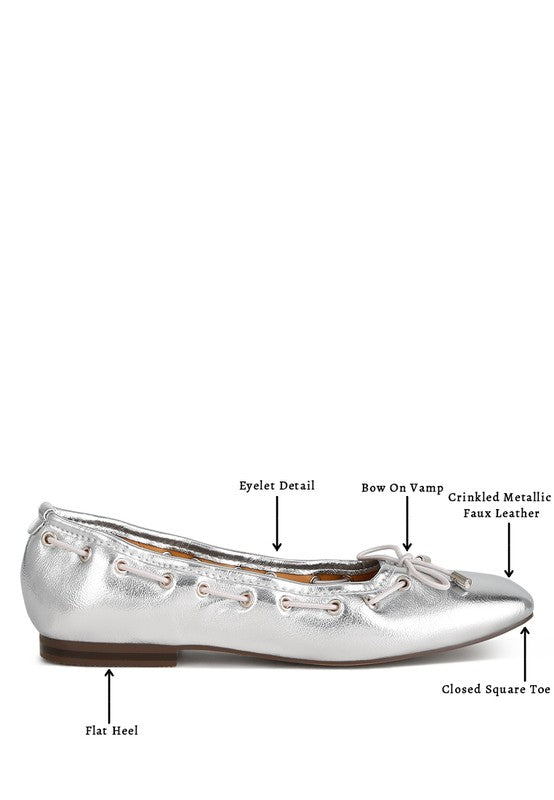 MARLOW Metallic Eyelet Detail Bow Ballerinas