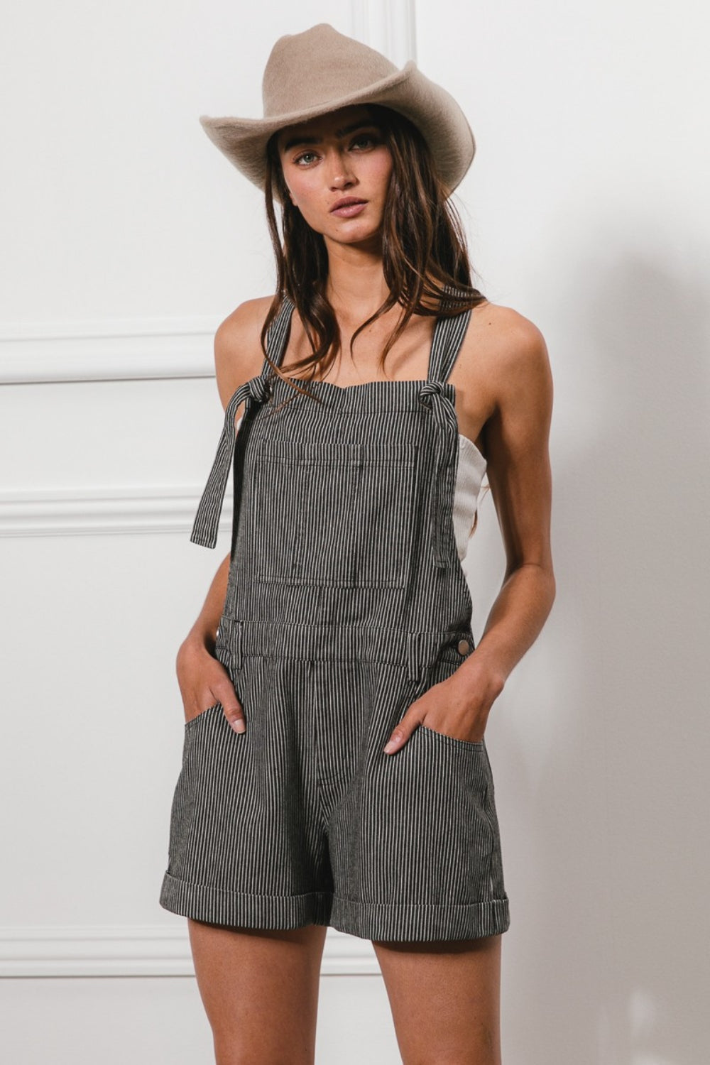 BiBi Tie Strap Denim Shortalls