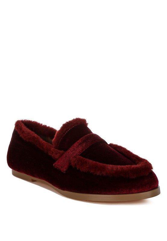 BASTIAN Fur Detail Velvet Loafers