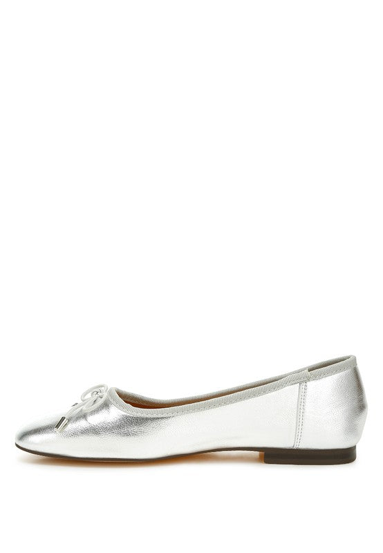 PRIMROSE Metallic Pleather Bow Ballerinas