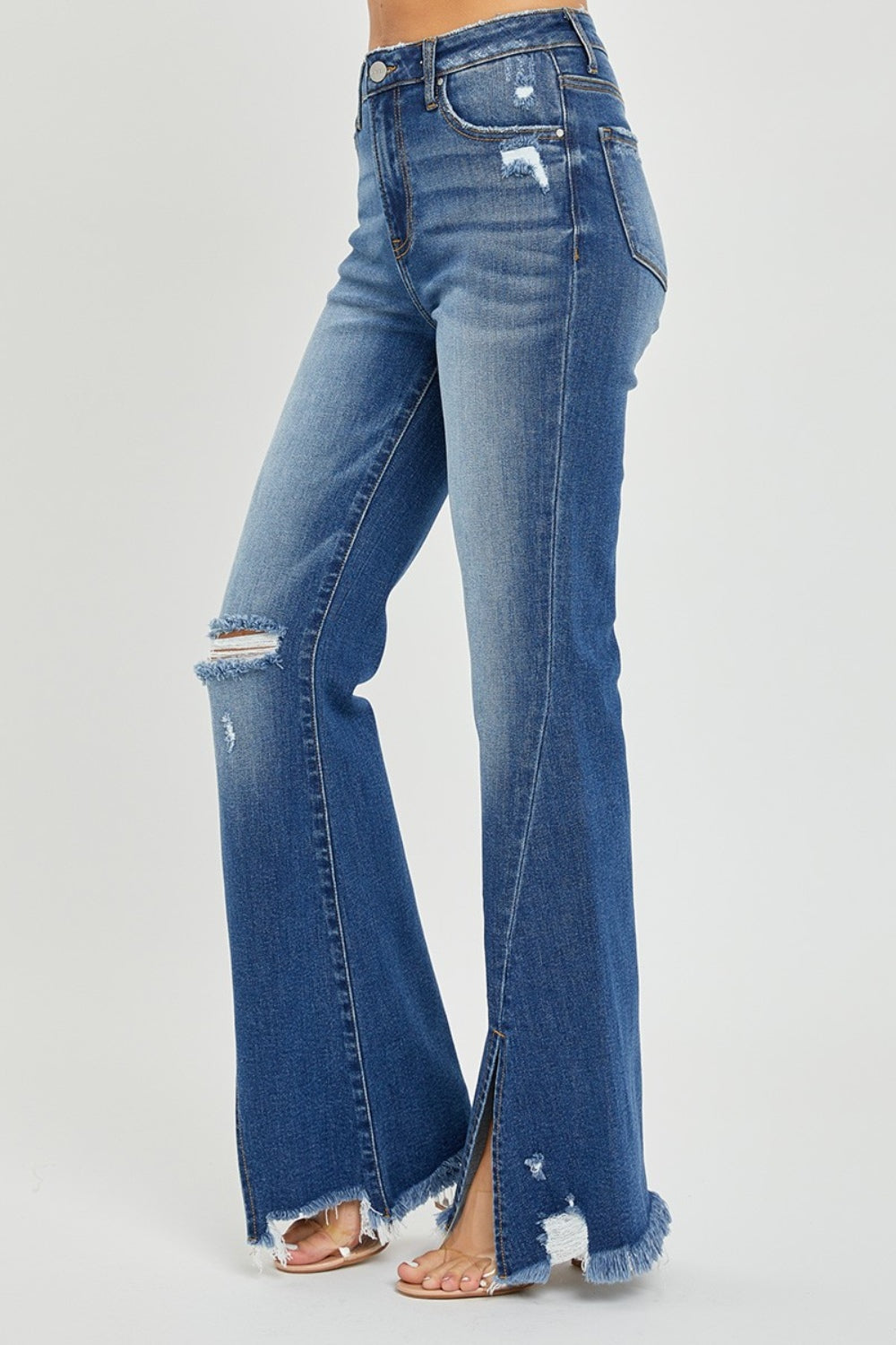 RISEN - Full Size Front Slit Frayed Hem Flare Jeans