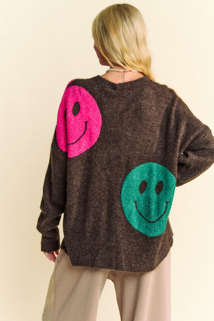 Davi & Dani - Contrast Smile Round Neck Oversize Sweater