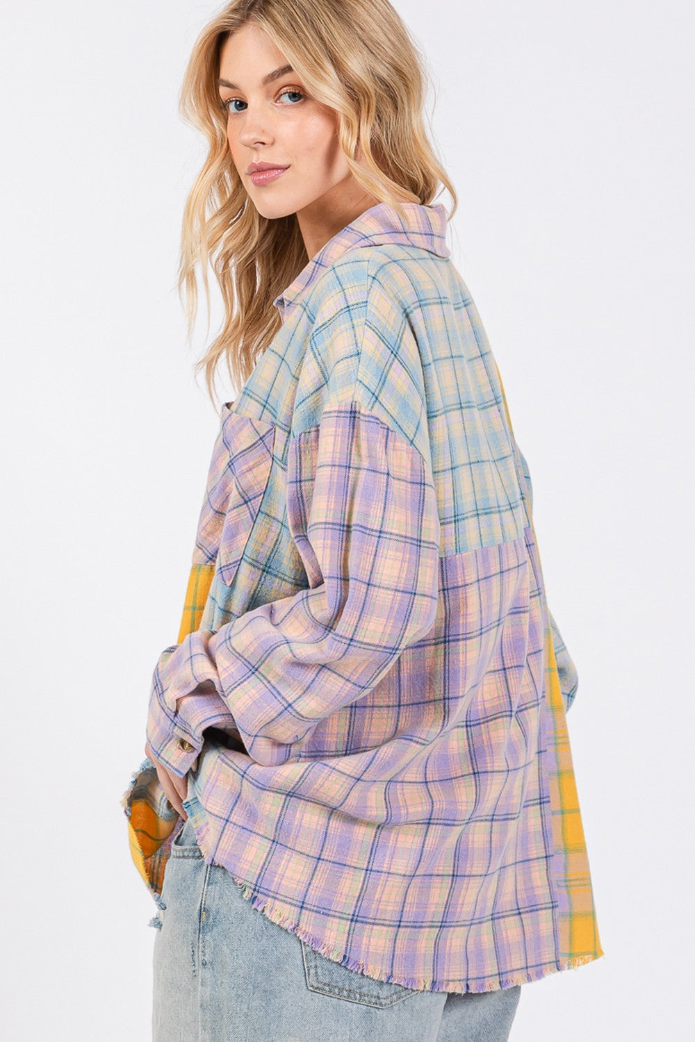 SAGE + FIG Raw Hem Plaid Flannel Shirt