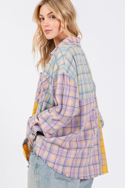 SAGE + FIG Raw Hem Plaid Flannel Shirt