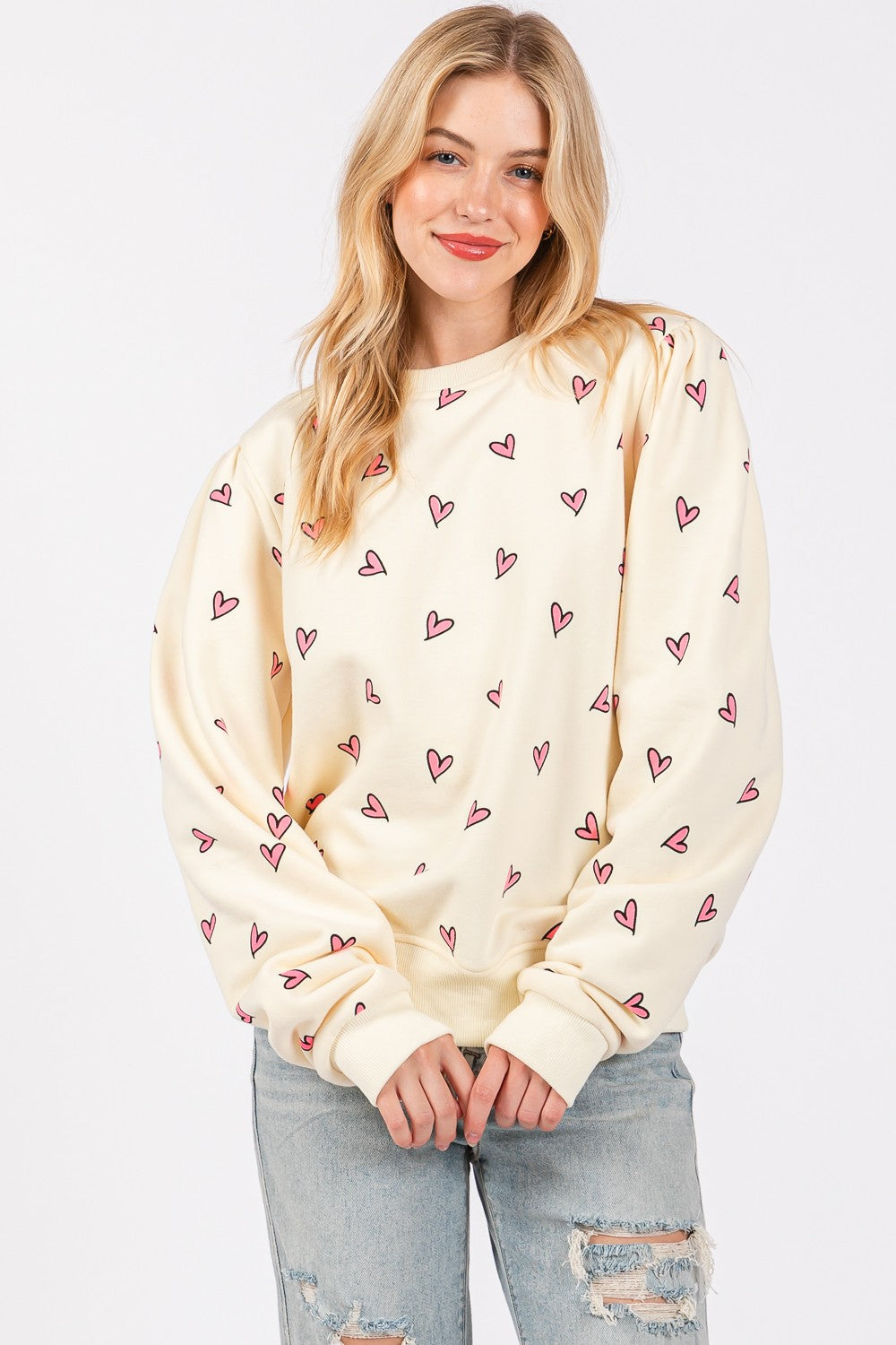 SAGE + FIG Heart Printed Contrast Sweatshirt