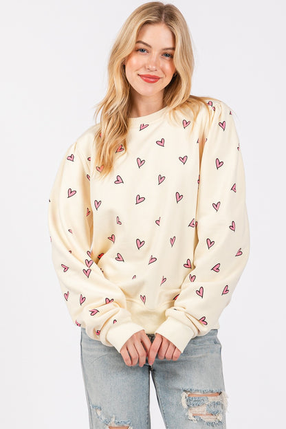 SAGE + FIG Heart Printed Contrast Sweatshirt