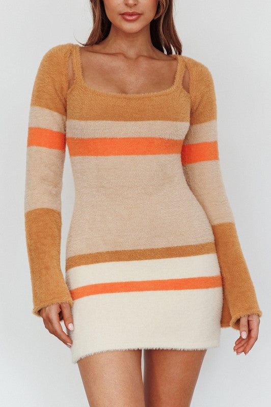 One and Only Collective Inc Fuzzy Striped Mini Dress