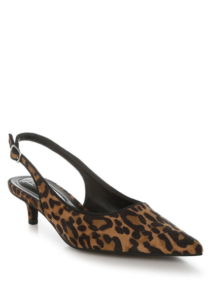 JAHZARA Animal Print Slingback Kitten Heel Sandals