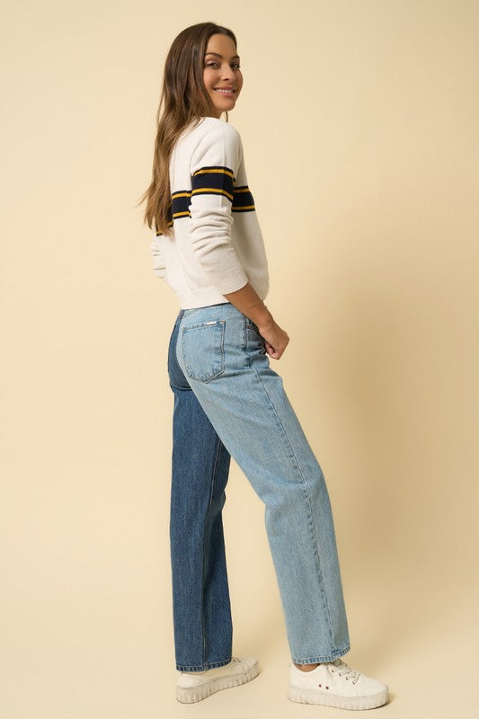 Two-Tone Crossover Straight Jeans