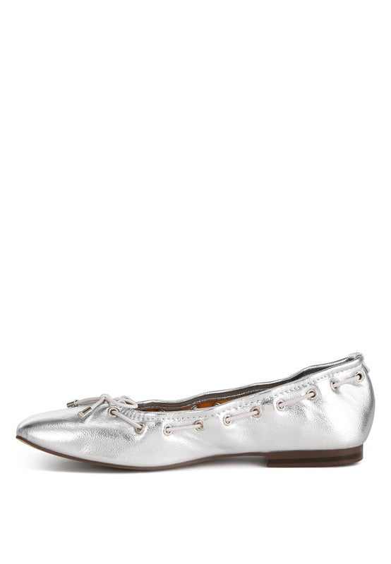 MARLOW Metallic Eyelet Detail Bow Ballerinas