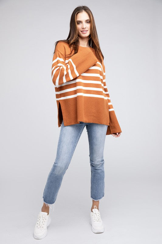 BiBi Oversized Ribbed Hem Stripe Sweater