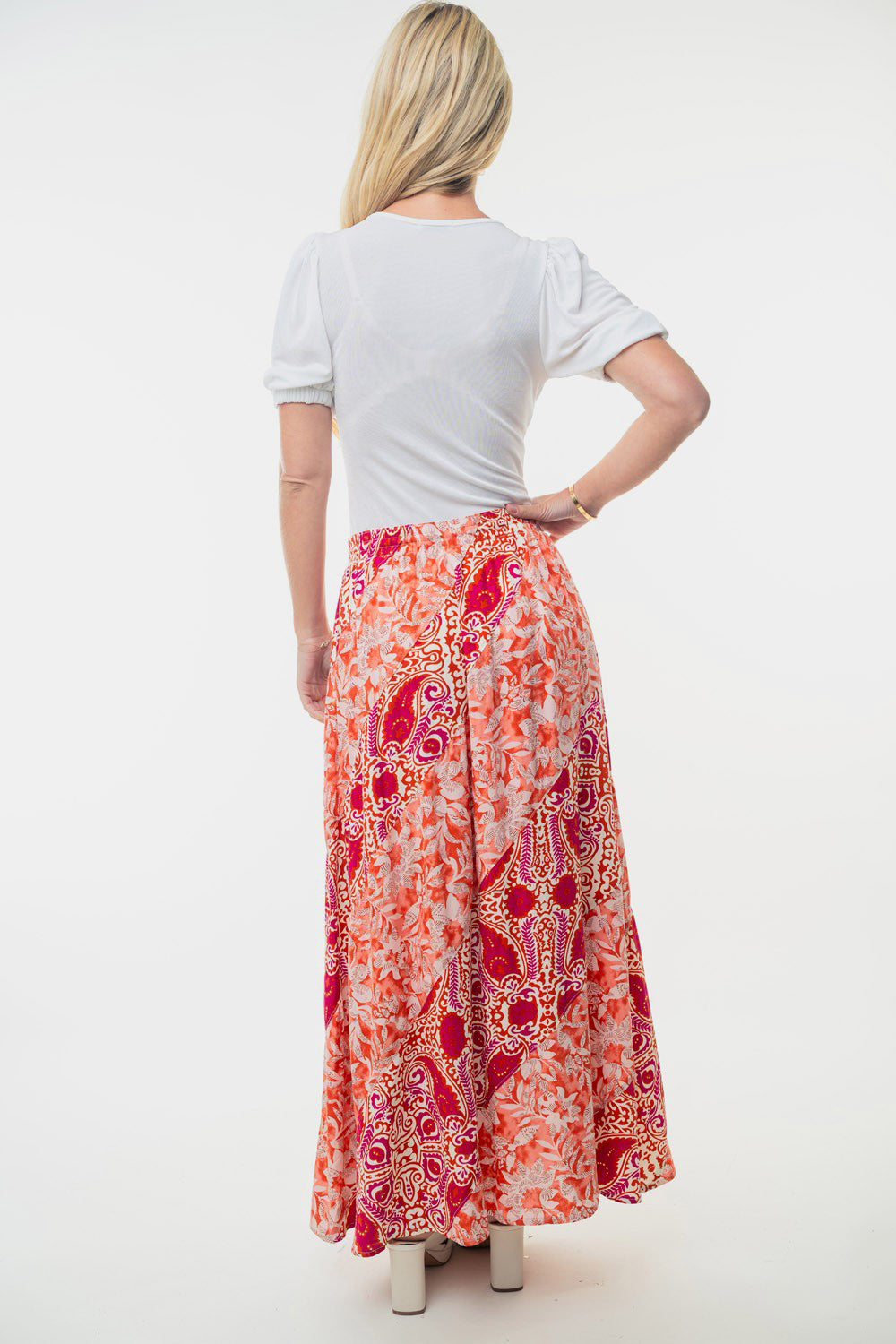 White Birch Full Size Floral Woven Skirt