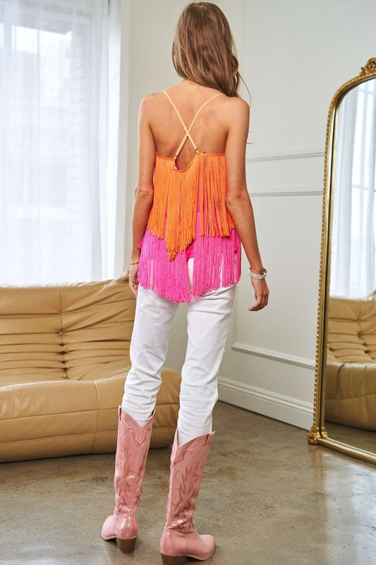 Davi & Dani Fringe Overlay Party Cami Top