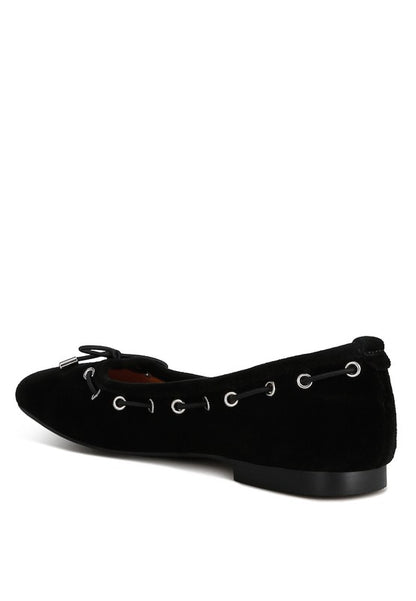 SPARROW Micro Suede Eyelet Detail Bow Ballerinas