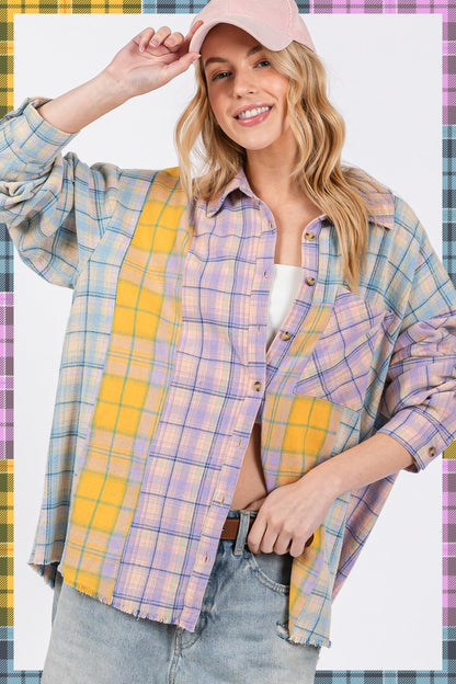 SAGE + FIG Raw Hem Plaid Flannel Shirt