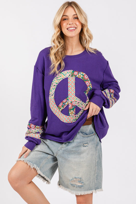 SAGE+FIG Floral Peace Applique Patch Top