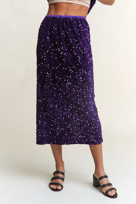 J.NNA Sequin Back Slit Midi Skirt