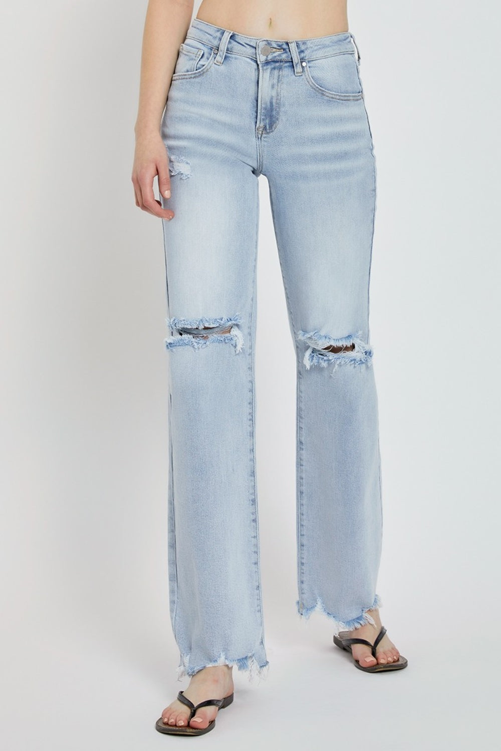 Risen- Full Size High Rise Distressed Wide Leg Jeans