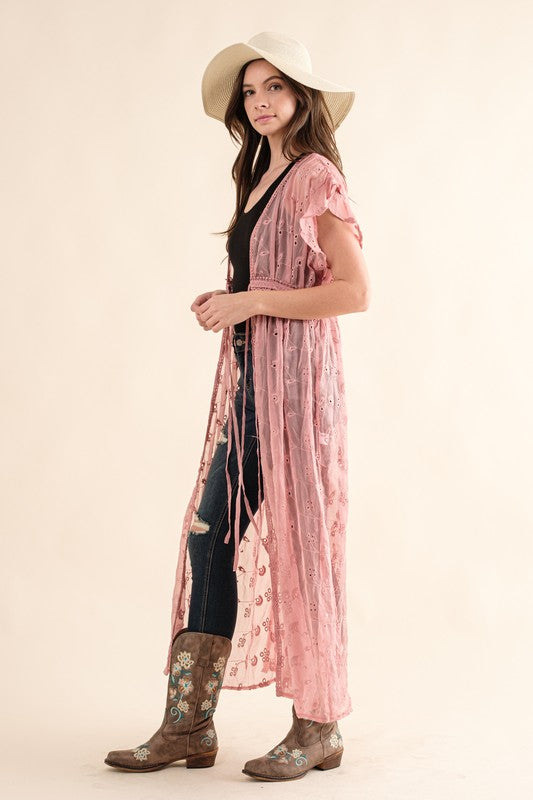 Sweet Generis Chiffon Embroidery Kimono Duster